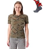 100% Merino Wool Base Layer Women T-Shirt and Hiking Socks (X-Small, Camo)