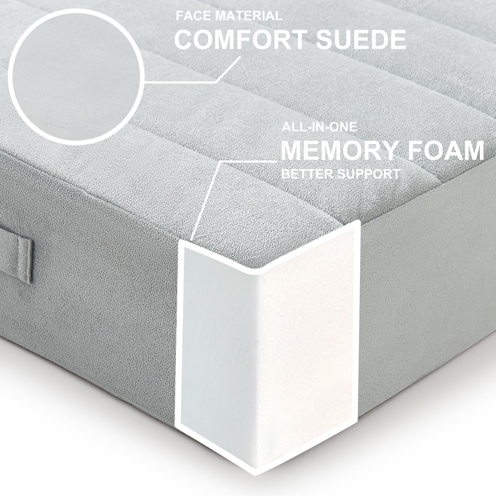 JKMAX 22 inches Floor Pillow for Adults - Large Meditation Cushion with Thick Foam & Soft Tufted Cover - Premium Outdoor Square Floor Cushion Seat - Yoga Pillows for Sitting On Floor - Light Gray - Image 3