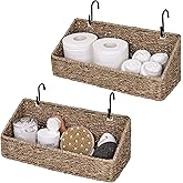 StorageWorks Woven Wall Baskets for Storage, Seagrass Baskets for Shelf, Wall Storage for Kitchen and Bathroom, Hanging Baskets for Organizing, 2 Pack