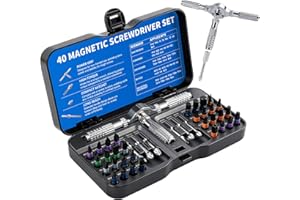CAKKAGAMA 40 in 1 Magnetic Ratchet Screwdriver Set, Multi Bit Ratcheting Screwdriver Set, Detachable Magsnap Allen Wrench Ratchet Precision T-Handle, Portable Tool Kit for Furniture, Bicycle, DIY Repair, Blue