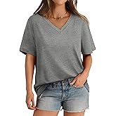 Aokosor Womens V Neck Short Sleeve T Shirts Summer Tops 2025 Casual Loose Tees Trending Now S-4XL