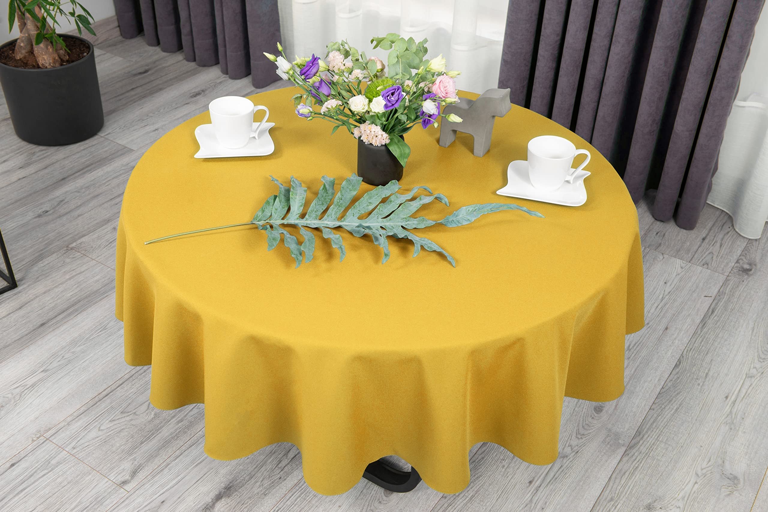 NIBLO Tablecloth Table Runner Table Linen Table Decoration Table Cloth (Yellow, Oval Tablecloth - 120 x 260 cm)