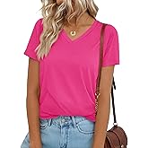 YUCOLEN T Shirts for Women Cotton Short Sleeve V Neck Basic Tees Soft Breathable UPF 50+ Tops for Summer Spring