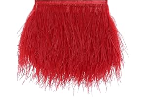 AWAYTR Ostrich Feather Trim Fringe - Satin Ribbon Dress Sewing Crafts Costumes Decoration Pack of 2 Yards (Red)