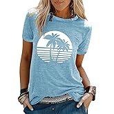 Binshre Beach Shirts for Women Hawaiian Graphic Tees Sunshine Summer Vacation Vintage Tshirt Tops