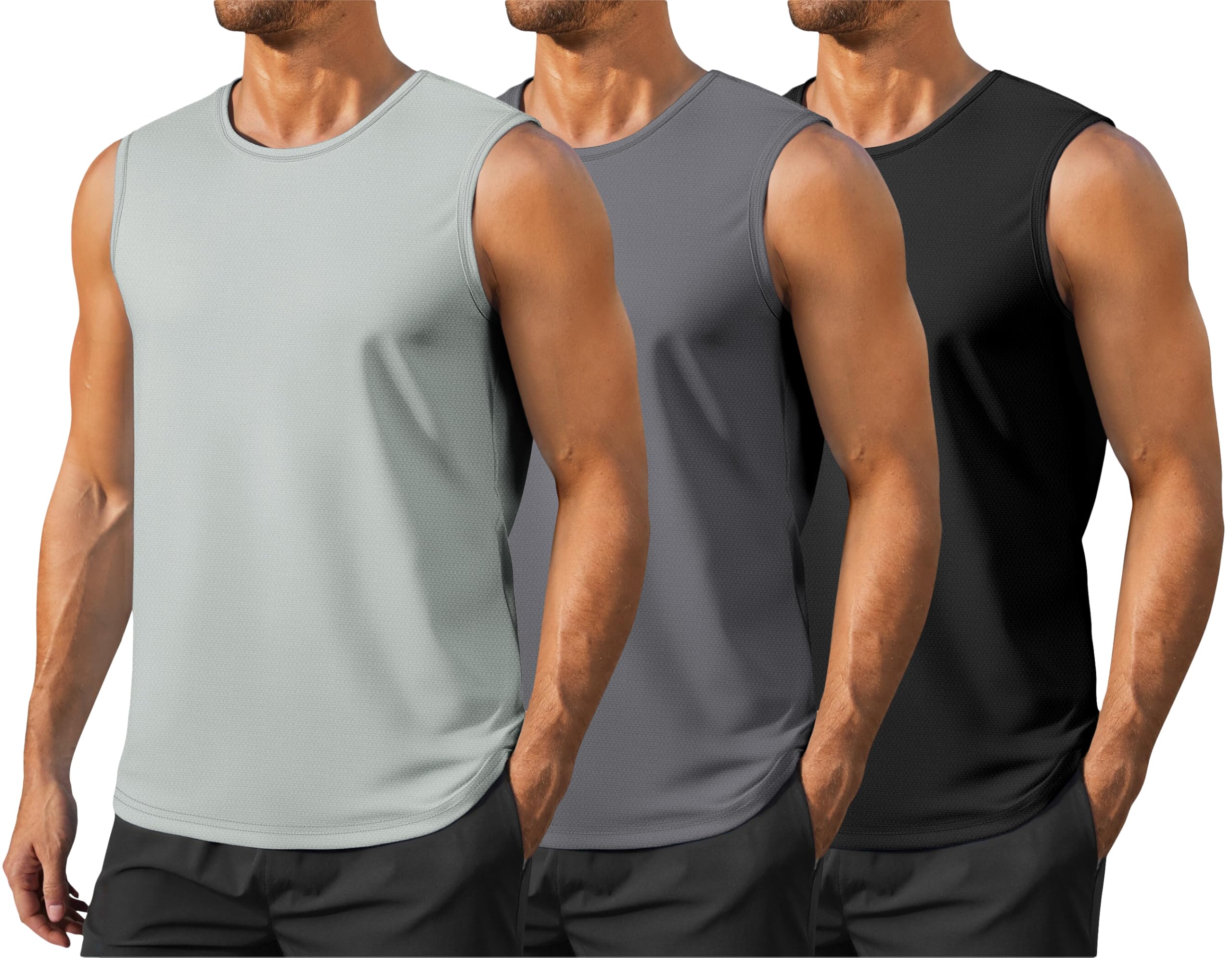 Photo 1 of **MISSING 2** Men's Gym Tank Top Quick Dry 3 Pack UPF 50+ Sleeveless Workout Shirts Summer Sun Protection Running Tank Tops