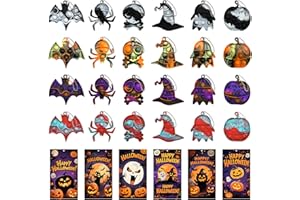 ADATOS 24Pcs Halloween Mini Pop Keychain Fidget Toys with 24 Cards, Halloween Party Favors Supplies, Silicone Mini Pop Toys Bulk for Kids Anxiety Stress Reliever for Adults