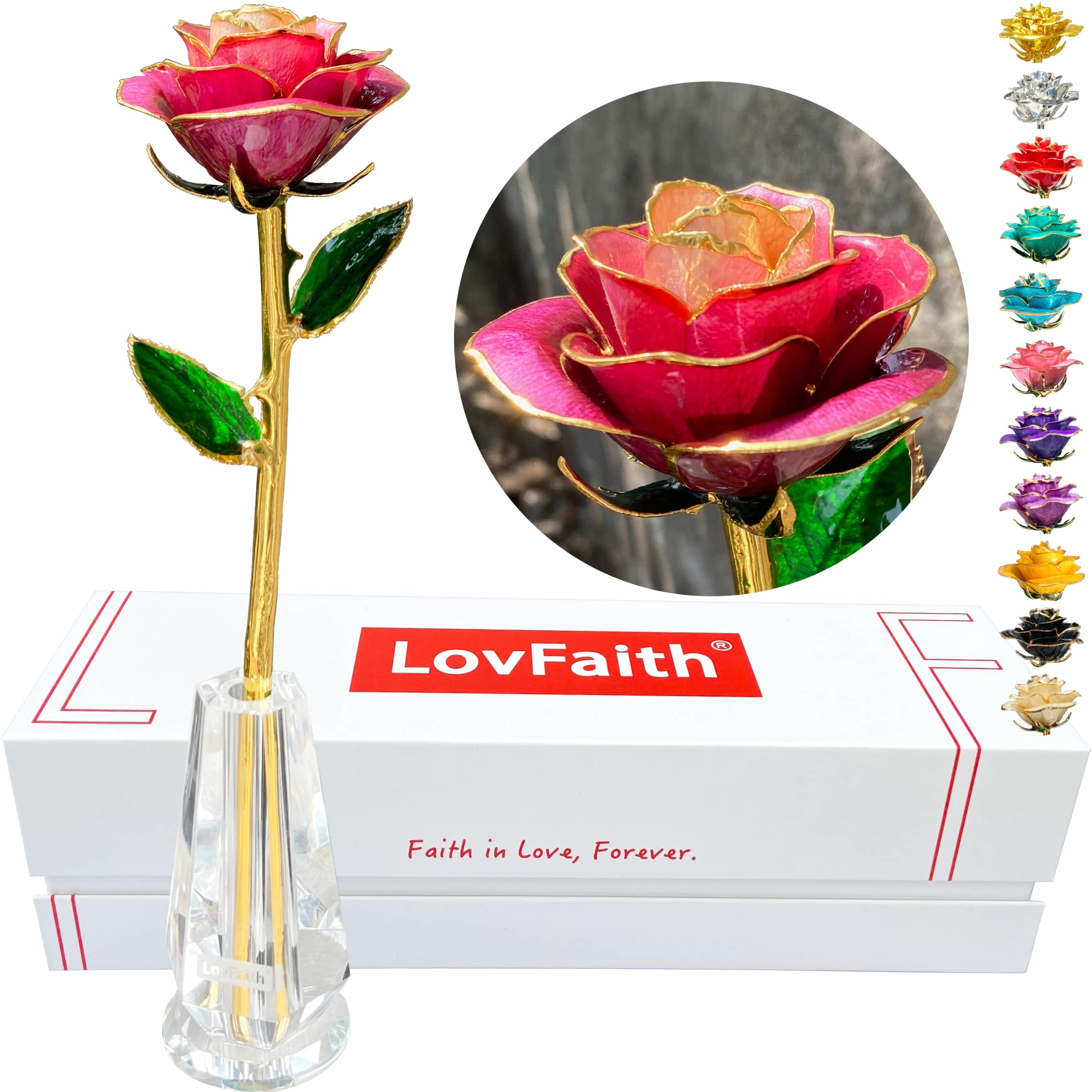 Photo 1 of LovFaith Valentine Gift Real Rose Dipped 24K Gold with Crystal Stand, Best Anniversary Rose Gift for Her Wife Mother Birthday Christmas (C33. Gradient Violet -Thick Gold Blooming)