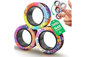 BUNMO Magnetic Rings - Stocking Stuffers - Fidget Toys Adults - Stocking Stuffers for Boys - Magnetic Fidget Rings - Improved N45 Grade Magnets - Fun for Boys & Girls - Great Teen Gift - Rainbow