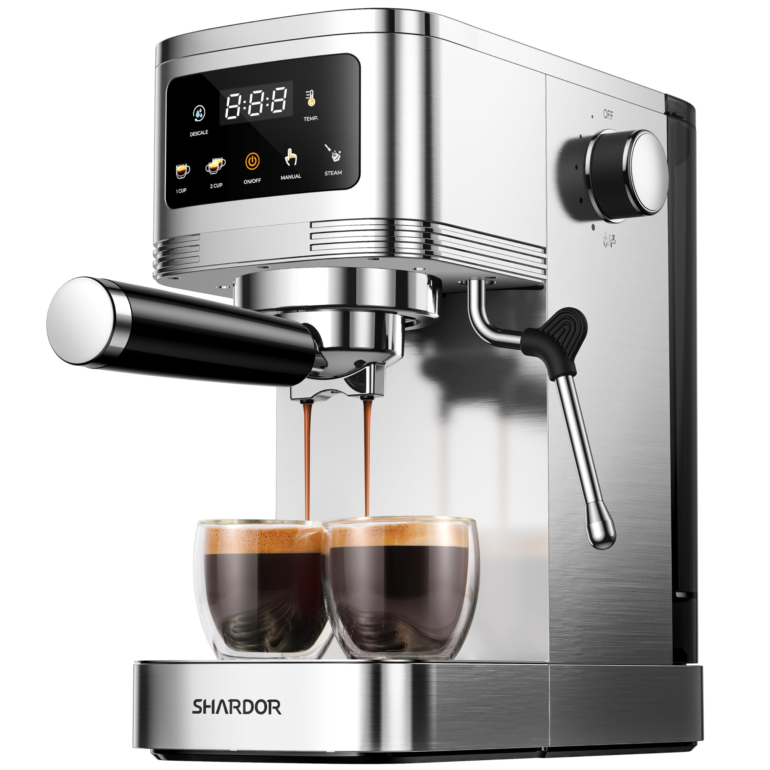 SHARDOR Espresso Machine 20 Bar, Professional Espresso Machine with Milk Frother and Touchscreen, Expresso Coffee Machines with Adjustable Temperature,for Cappuccino, Latte, Stainless Steel, Silver