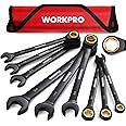 WORKPRO 9-Piece Anti-Slip Ratcheting Combination Wrench Set, SAE 1/4"-3/4", 72-Teeth, Cr-V Constructed, Black Ratchet Wrenches Set with Roll Up Pouch