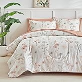 AIKASY Bed in a Bag 6 Pieces - Floral Print - Soft Microfiber, Reversible Bed Comforter Set (1 Comforter, 2 Pillow Shams, 1 Flat Sheet, 1 Fitted Sheet, 1 Pillowcases) (Sea Green, Twin)