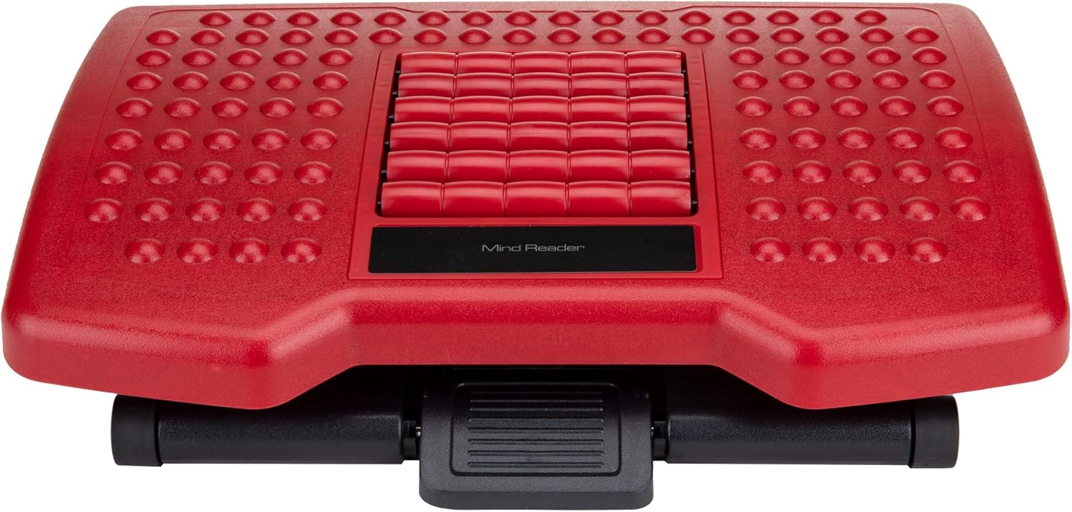 Mind Reader Adjustable Height Foot Rest with Rollers for Massage, Red