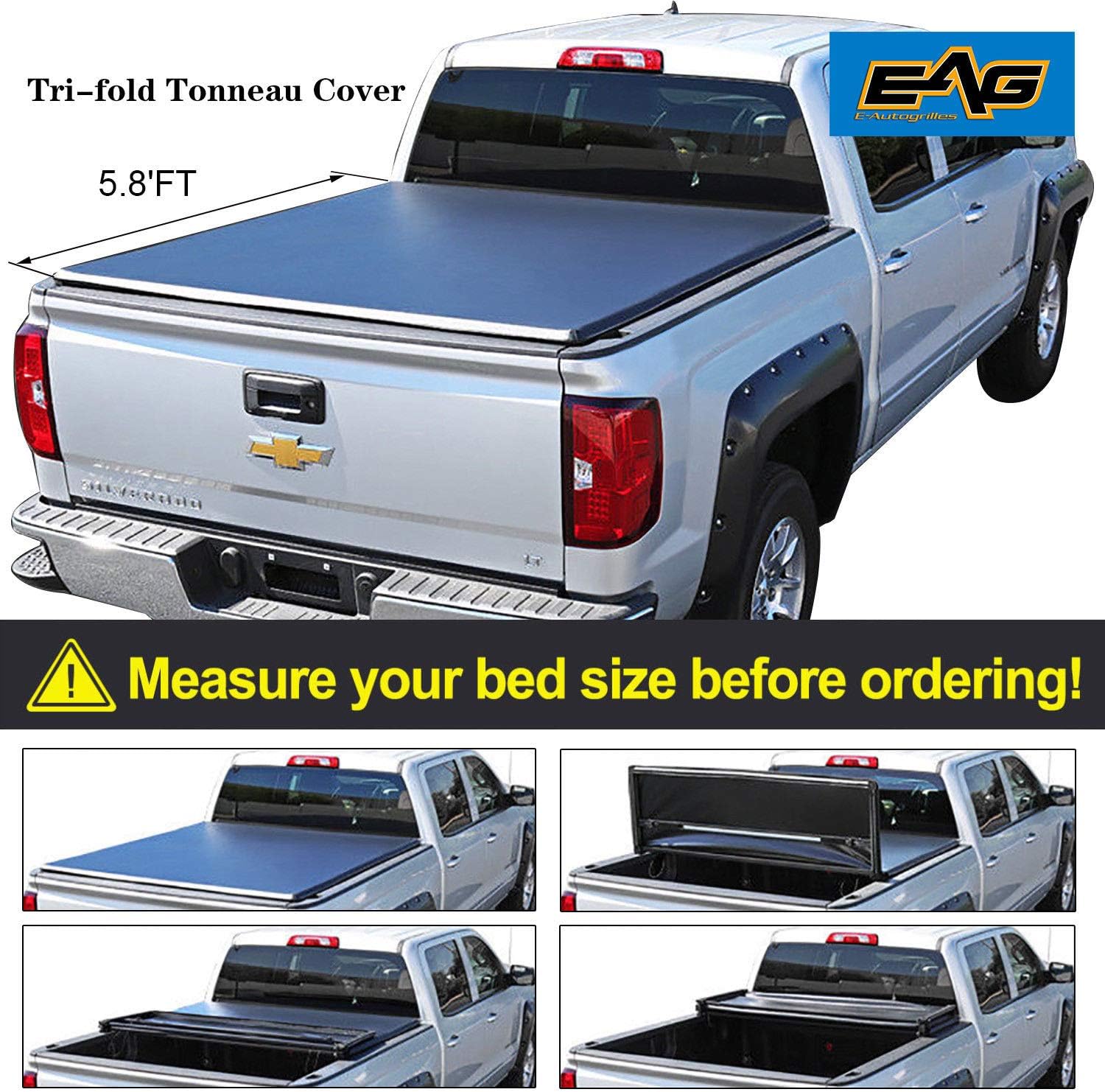 Eag 07 17 Chevy Silverado 1500 2500 3500 Sierra 1500 5 8 Bed Tri Fold Tonneau Cover Amazon Co Uk Car Motorbike