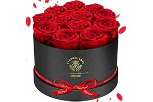 Impouo Forever Flowers,12 Red Roses in A Box, Real Preserved Roses, Birthday Gift for Women, Mother's Day, Anniversary Day- Red Roses