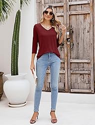 Sherosa Casual Tops for Women Summer 3 4 Sleeve V