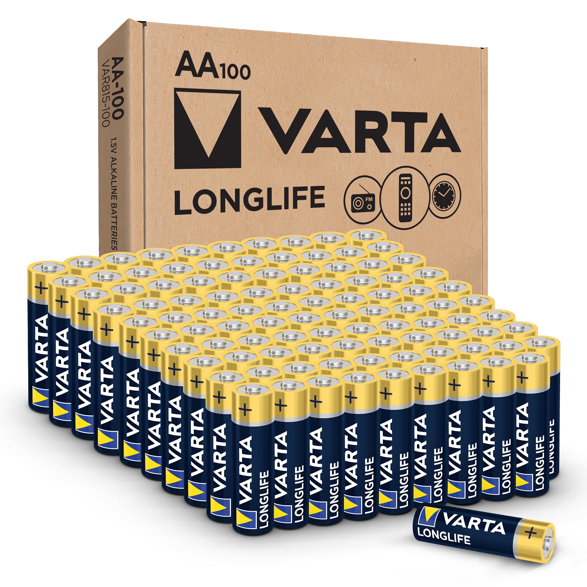 Photo 1 of VARTA Longlife AA Batteries (100 Pack), Alkaline Triple A Battery