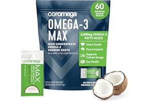Coromega MAX 2400mg Omega-3 Fish Oil + Vitamin D Squeeze Packets, Wild-Caught, No Fishy Taste - 3X Better Absorption Than Softgels, Supports Brain & Heart Health (60 Servings, Coconut Bliss)