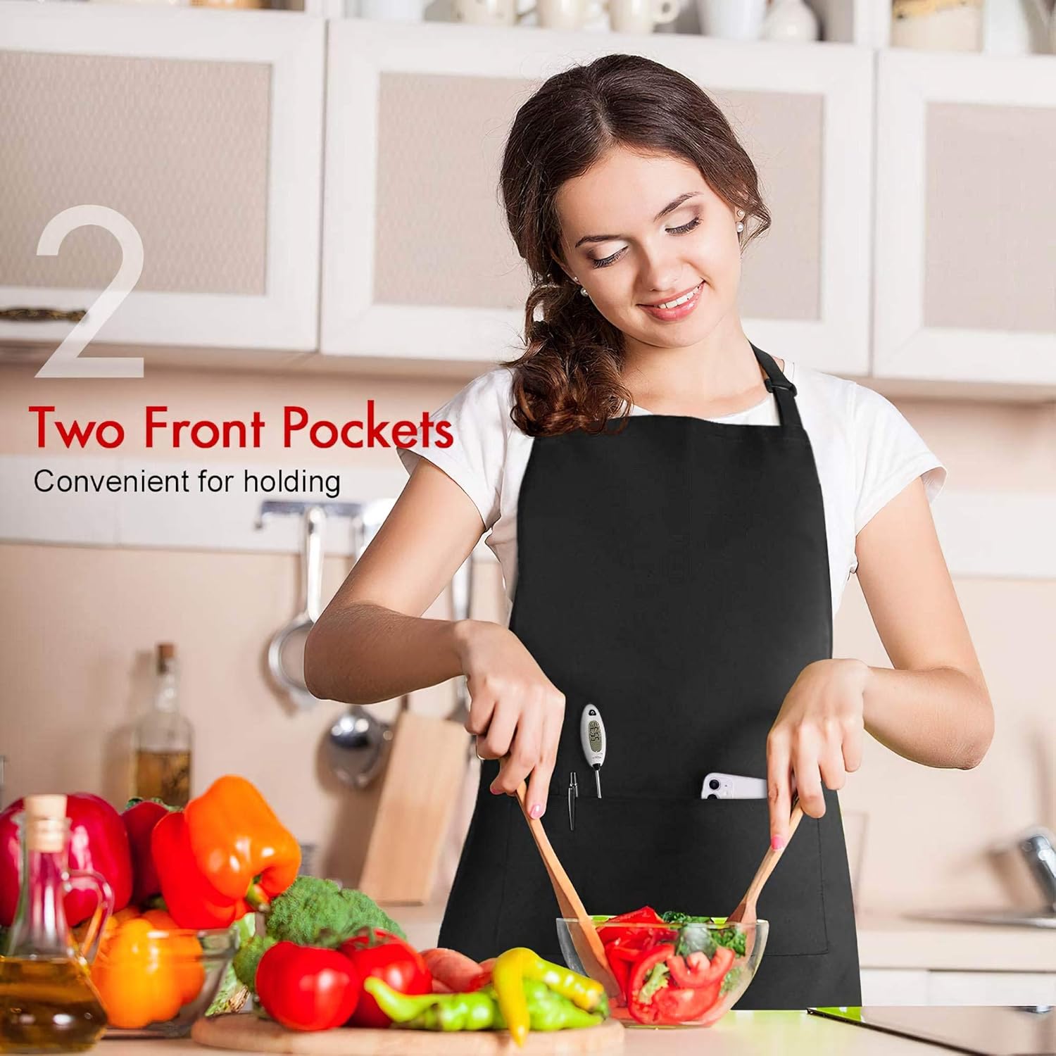 Puroma Adjustable Bib Apron Waterdrop Resistant with 2 Pockets, Unisex Cooking Kitchen Aprons for Chef Couple BBQ Painting (Black, 2): Home & Kitchen