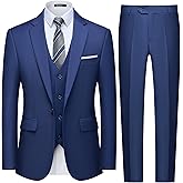 WULFUL Men's Slim Fit 3 Piece Suit, One Button Solid Blazer Business Party Jacket Vest Pants Set