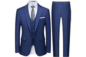 WULFUL Men's Slim Fit 3 Piece Suit, One Button Solid Blazer Business Party Jacket Vest Pants Set