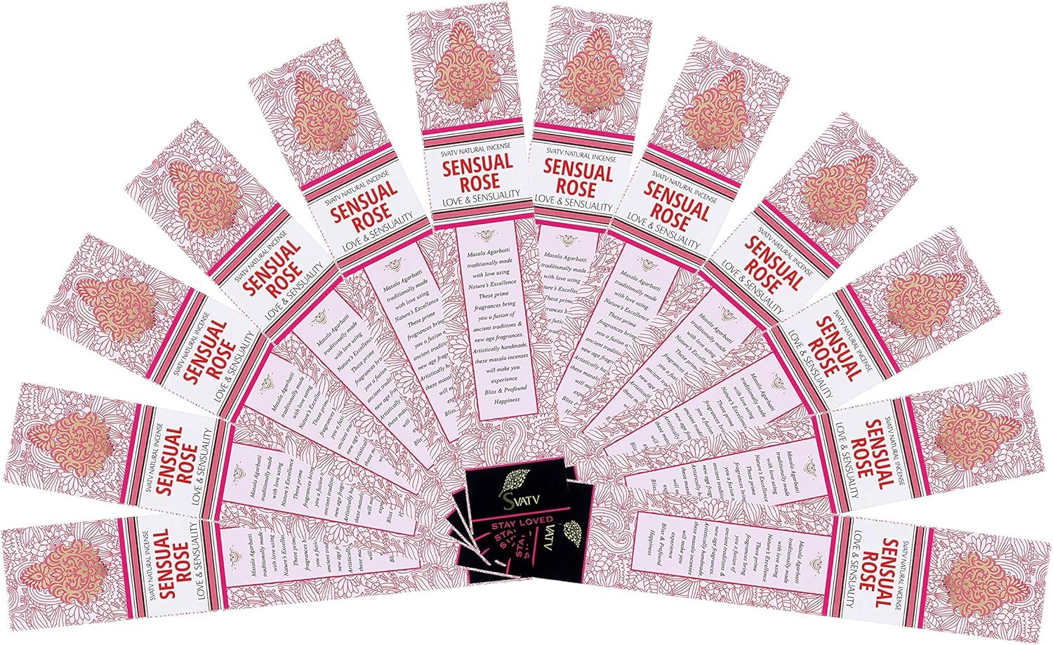 SVATV Hand Dipped Ancient Method Rose Incense Stick with pack of 12 Incense for Meditation, Yoga, Spiritual, Aromatherapy Energy Cleansing & Calm Down The Mind - 15g x 12 | 180g | 6.35oz