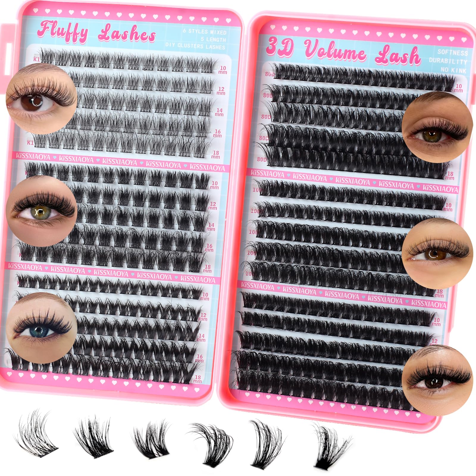 LYMYBETY Wispy Cluster Lashes D Curl 450pcs Individual Eyelashes Natural Lash Clusters Fluffy Lashes Individual Cluster DIY Lash Extensions at Home for Beginners (6Styles Eyelash Book,10-18mm) — image 1