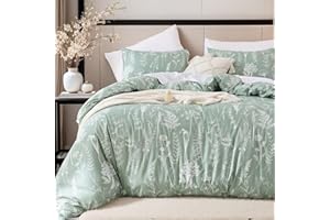 JANZAA Queen Comforter Set Sage Green Comforter Floral Bedding Sets 3 Pieces Flowers Bed Comforter 1 Soft Reversible Cute Botanical with 2 Pillow Shams