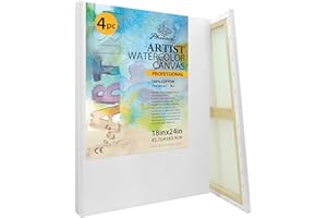 PHOENIX Large Watercolor Stretched Canvases, 18x24 Inch/4 Pack - 8 Oz, 3/4 Inch Profile, 100% Cotton Triple Primed White Blank Canvases for Watercolor, Acrylic, Gouache, Tempera, Crafts & Pouring Art