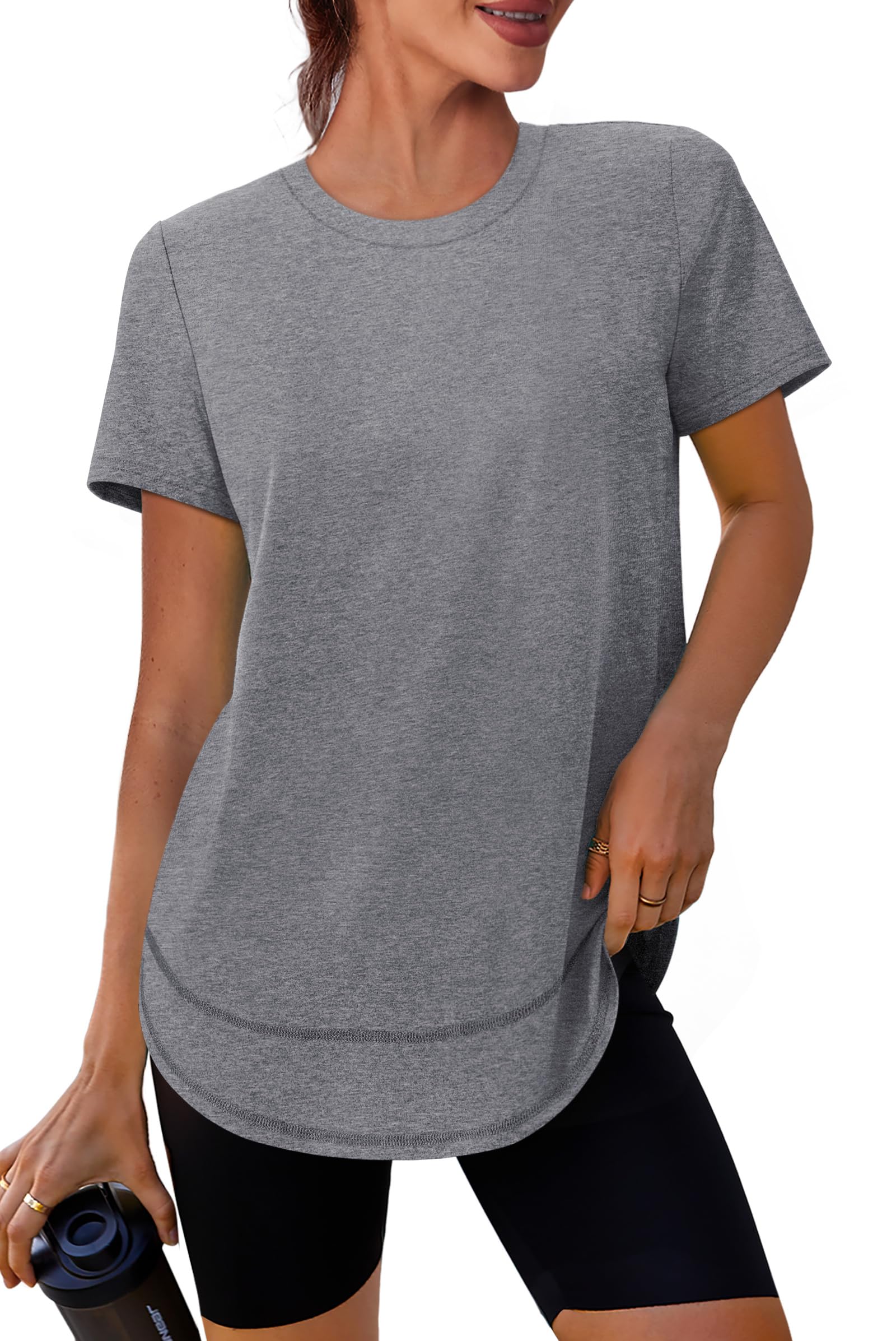 Womens Workout Tops Short Sleeve Shirts with Sun Protection Trendy Spring Summer Outfits S-3XL