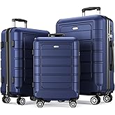 SHOWKOO Luggage Sets 3 Piece Expandable 100% PC Durable Hardshell Suitcase with Wheels TSA Lock Blue