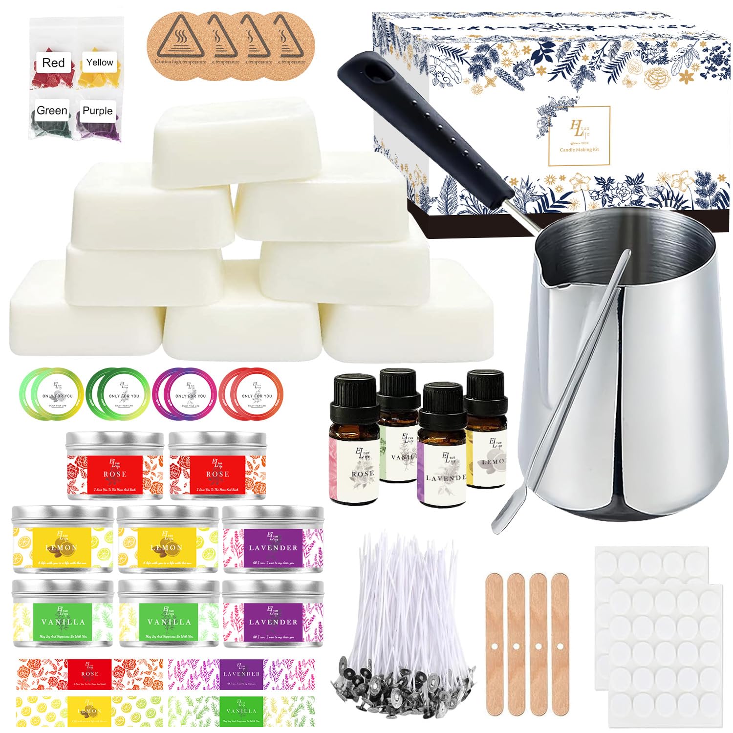 Candle Making Kits for Adults Beginners,Soy Wax for Candle Making,Candle Making Supplies Accessory,Make Your Own Candles,Melting Pot,Fragrance Oils,Candle Tins,Wicks,Dye Wax, Christmas Candle Kit
