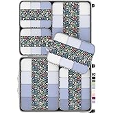 6 Set Compression Packing Cubes for Travel Essentials,Compressible Expandable Packing Cubes for Suitcase,OlarHike Luggage Organizer Bags for Travel(Dark Blue Floral)