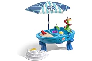 Step2 Fiesta Cruise Sand & Water Table with Umbrella, Kids Activity Sensory Playset, Summer Outdoor Toys, 10 Piece Water Toy Accessories, for Toddlers 2+ Years Old