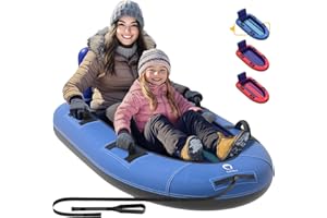 QPAU Snow Sled with Premium Canvas Cover, 2 Person Inflatable Heavy Duty Snow Tube with Reinforced Handles, Snow Sleds for Kids and Adults, Winter Toboggan Outdoor Toys Gifts for Family