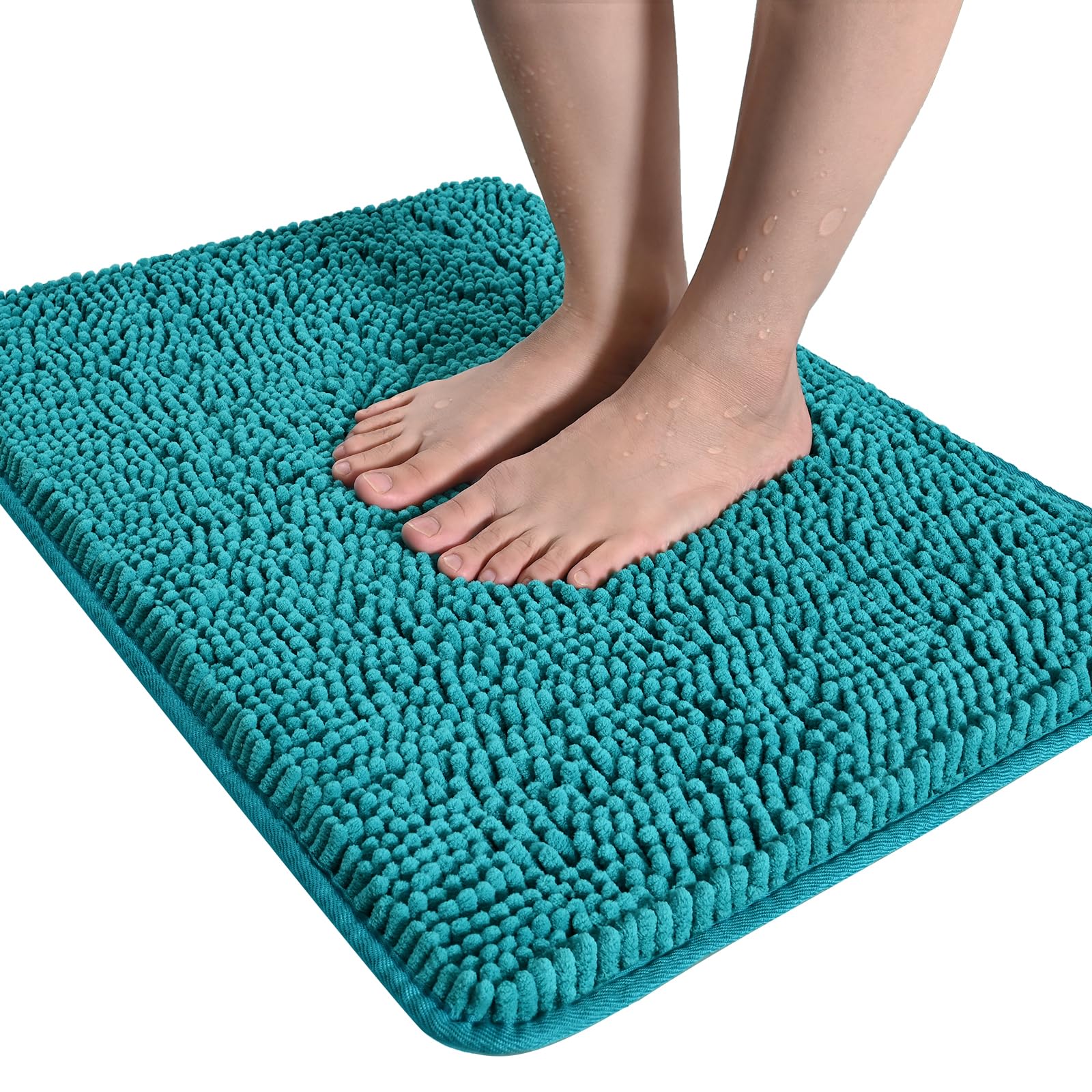 Photo 1 of LOCHAS Luxury Bathroom Rug Shaggy Bath Mat 24 x 36 Inch, Washable Non Slip Bath Rugs for Bathroom Shower, Soft Plush Chenille Absorbent Carpets Mats, Teal Blue