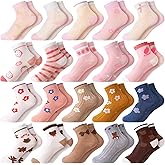 Bencailor 20 Pairs Girls Cartoon Pattern Crew Socks Cute Patterns Ruffle Crew Cotton Cute Socks for Kids Toddler Girls