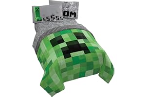 Jay Franco Minecraft Creeper 5 Piece Full Bed Set - Includes Reversible Comforter & Sheet Set - Super Soft Fade Resistant Microfiber - (Official Minecraft Product)