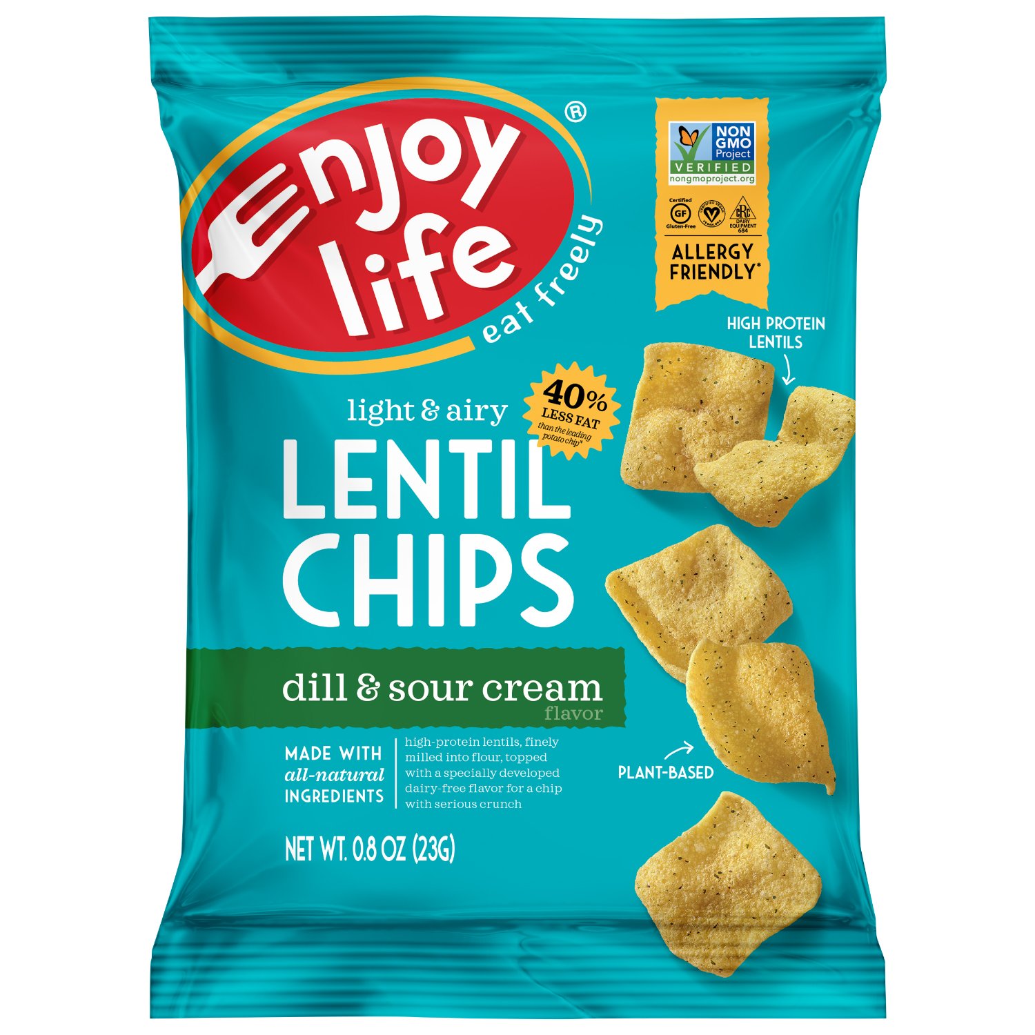 Enjoy Life Lentil Chips Soy Free Nut Free Gluten Free Dairy Free Non Gmo Vegan Dill Sour Cream 080 Ounce Bags Pack Of 24