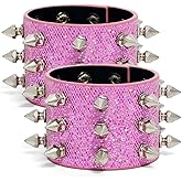 Wriidy 2PCS Studded Bracelet Punk Spiked Wristband Goth Wide Strap Leather Bracelets for Men Women