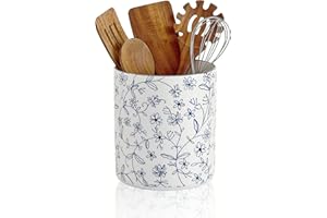 Swuut 7.2'' Kitchen Home Decor–Farmhouse Ceramic Kitchen Utensil Organizer With Cork Mat,Ustensile De Cuisine For Spatula,Sil
