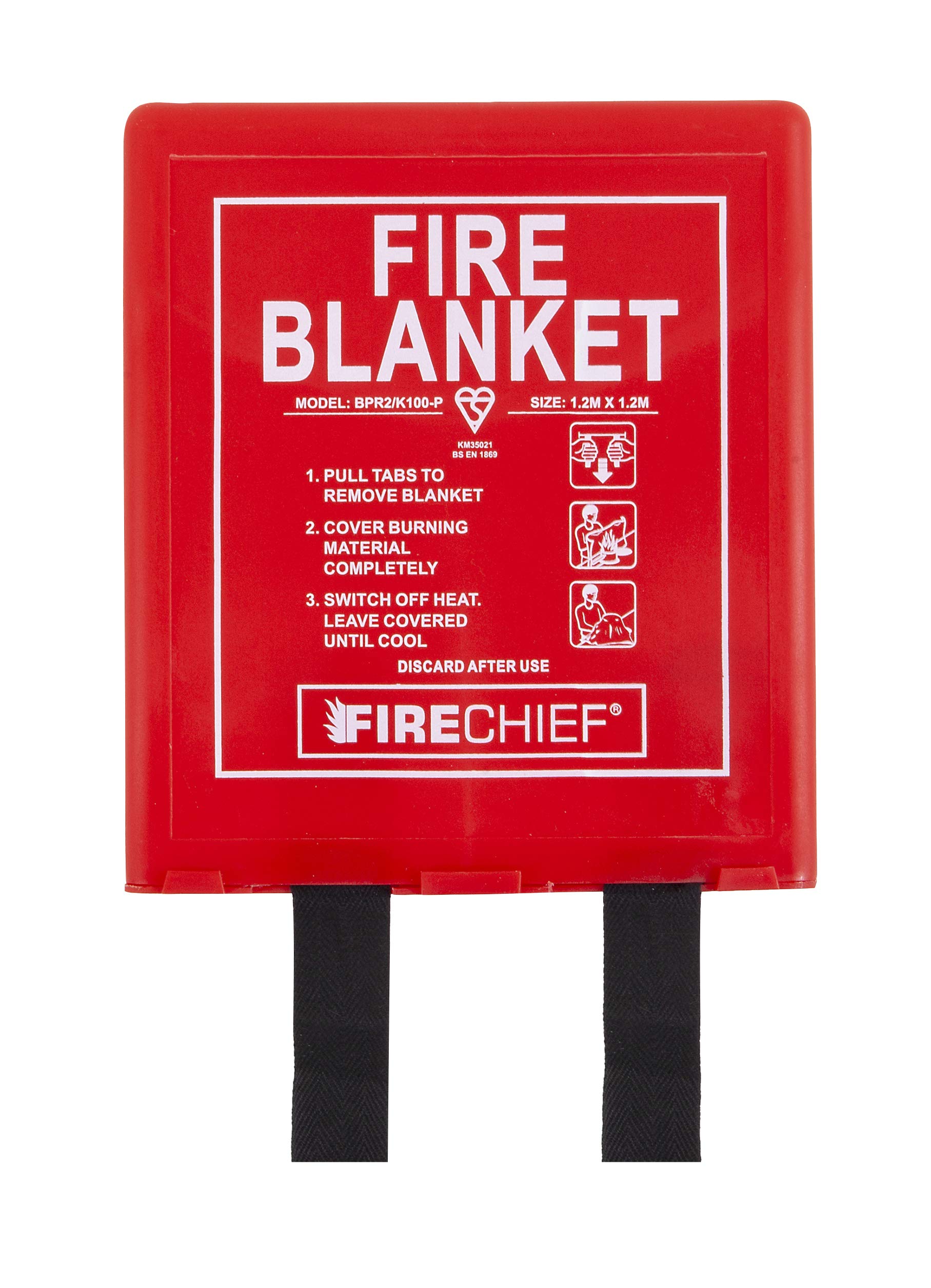 Firechief Premium Kitemarked Fire Blanket 1.2 m x 1.2 m, Rigid Case, Red - Fully Coated Fire Blanket for Home - Kitemark Certified to BS EN 1869 - BPR2/K100-P Model