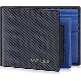 VISOUL Leather Mens Bifold RFID Blocking Wallet with 2 ID Windows, Leather Wallet for Men (Carbon Fiber, Black+Blue)