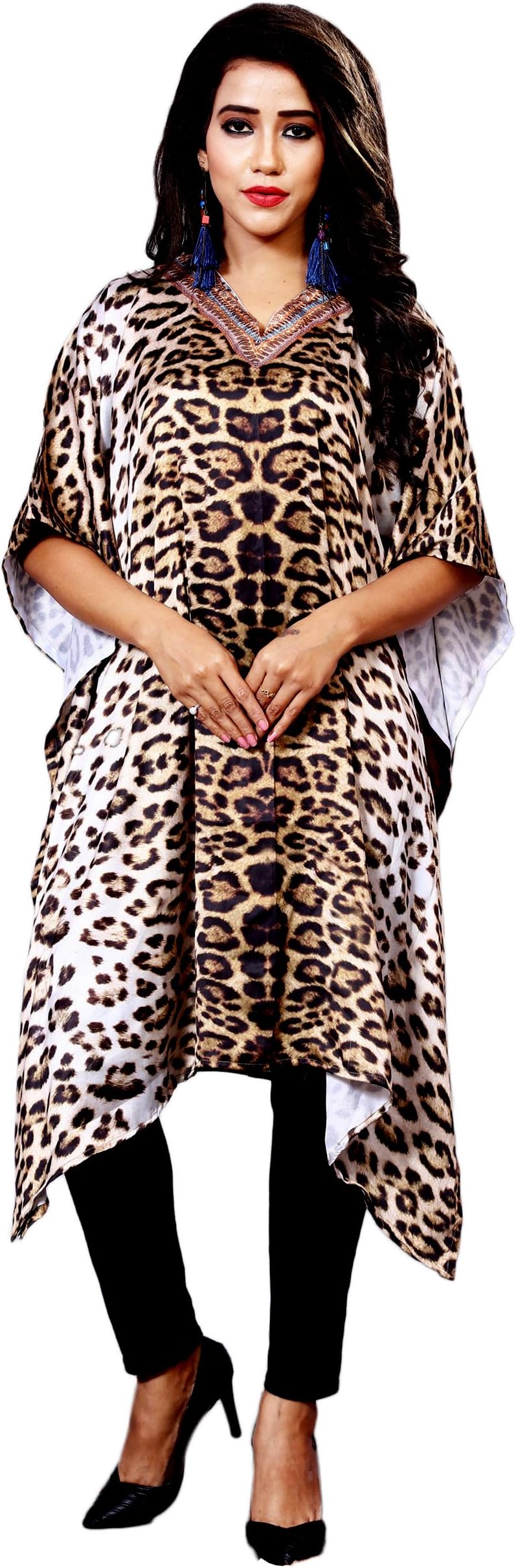 Women's Digital Printed Satin Silk Short Kaftans Kurta (Multicolour; Free Size)