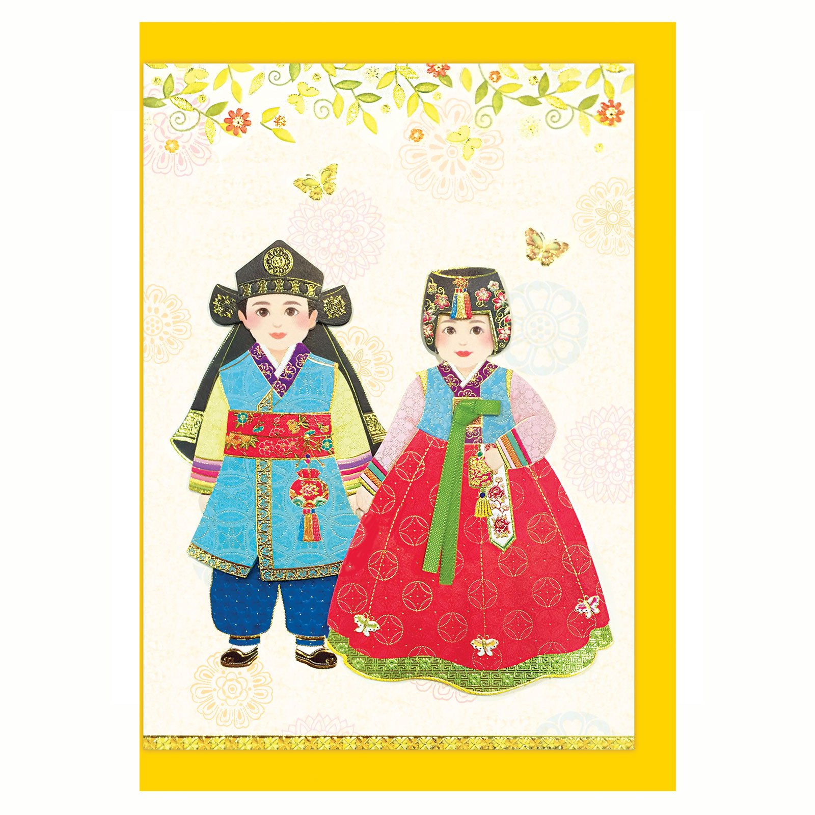 YG Card Korean Clothes Boy N Girl Hanbok Card Hand Made 3D Greeting Cards Blank Envelope Included Multicolored