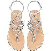 UTIKLIOU Women's Rhinestone Flat Sandals T-Strap Thong Sandals Summer Flat Sandals Flip Flop Sandals for Women
