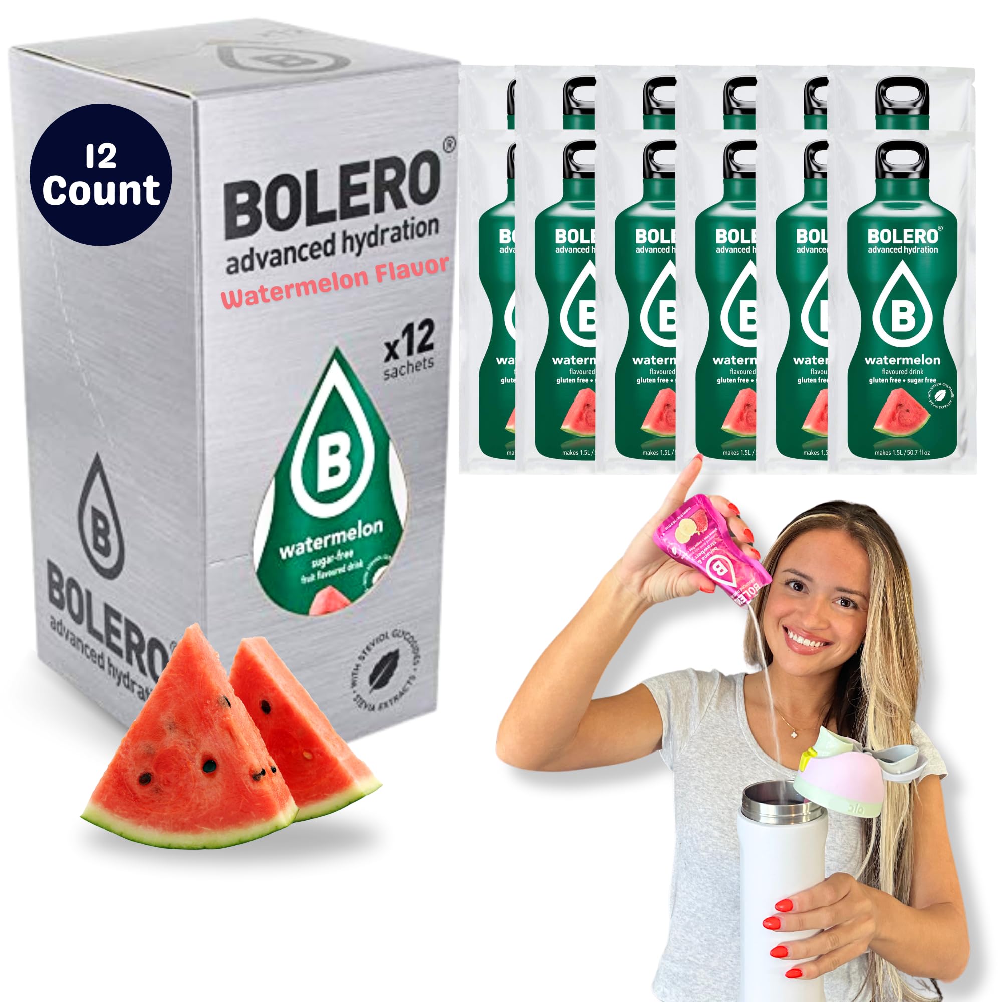 Bolero Essential Hydration Sugar Free Fruit Drink Watermelon 12 Sachets