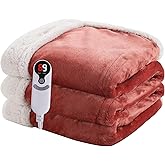 Heated Blanket Electric Blanket Full Size 72''x84'' with 9 Heating Levels, 1-10 Hour Auto Shut Off, Machine Washable, Flannel & Sherpa Soft Warming Blanket for Couch, Bed, Office - Brick Red