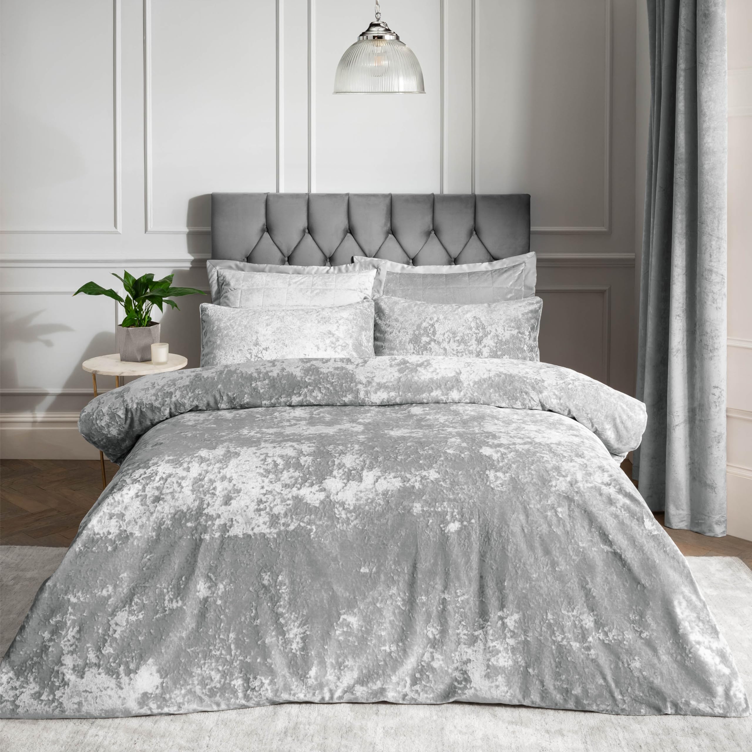 Catherine Lansfield Crushed Velvet Double Duvet Set Silver