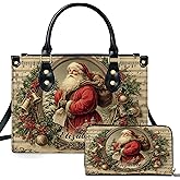 Personalized Vintage Christmas Leather Handbag, Classic Santa Purse Set, Festive Holiday Gift for Woman, Mom, Friend